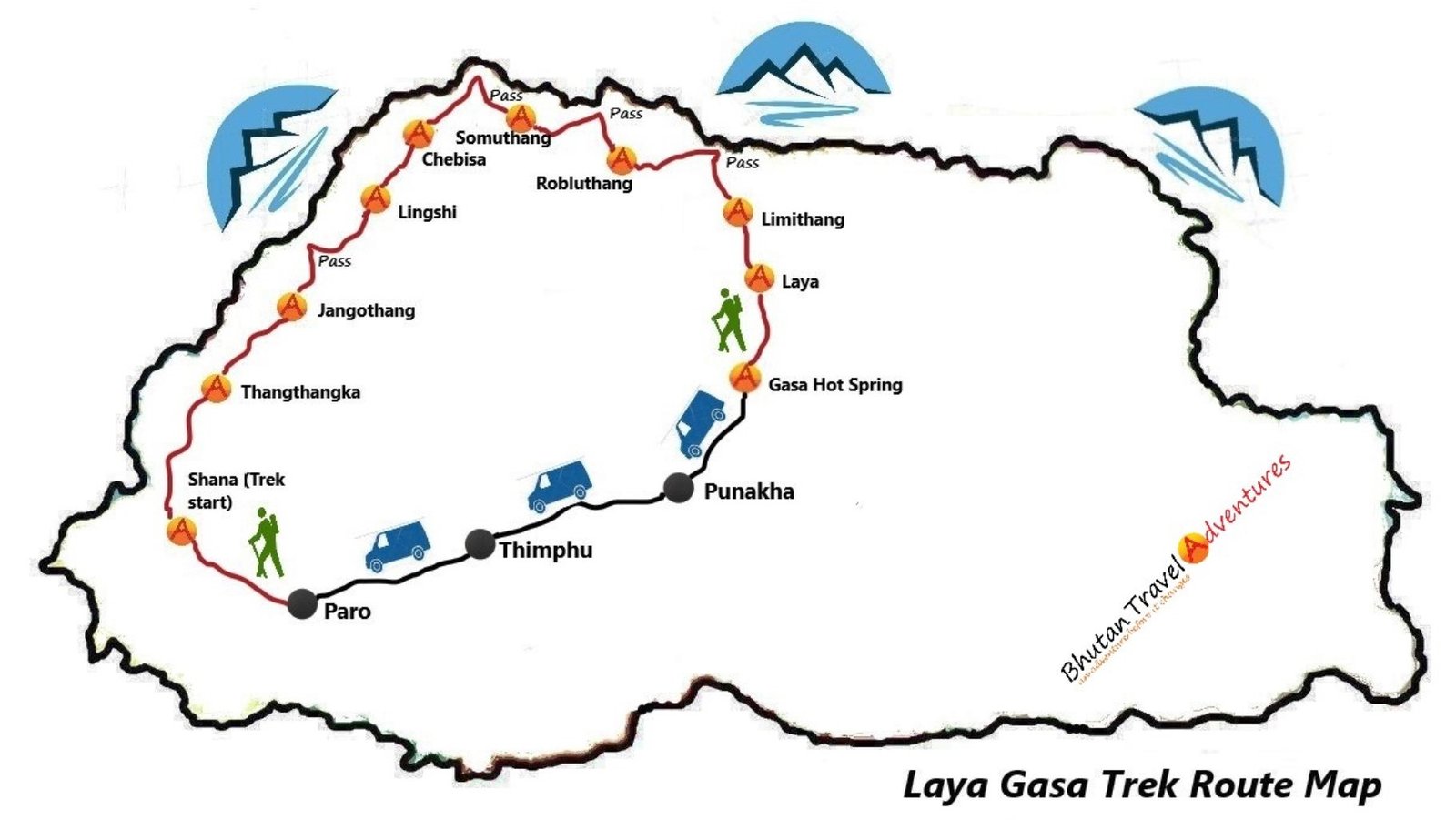 Laya-Lingshi Trek & Himalayan Cultural Odyssey — 18 Nights / 19 Days Laya Gasa Trek Map 1